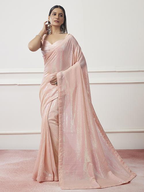 women peach sequin work saree with blouse - 20901559 - Very Small Image - 1