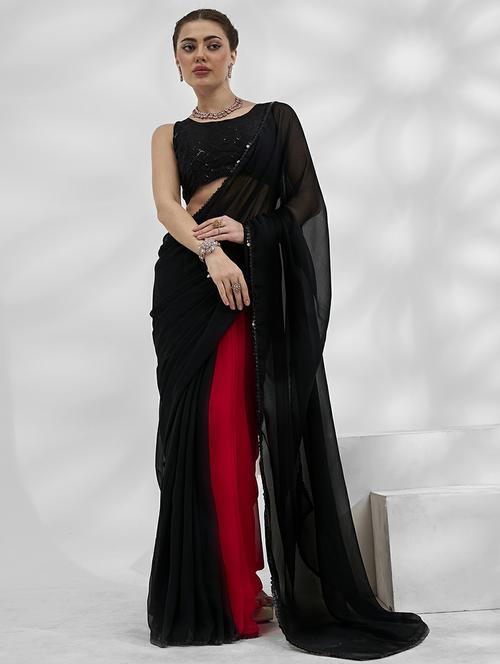black plain saree - 20901575 - Very Small Image - 1