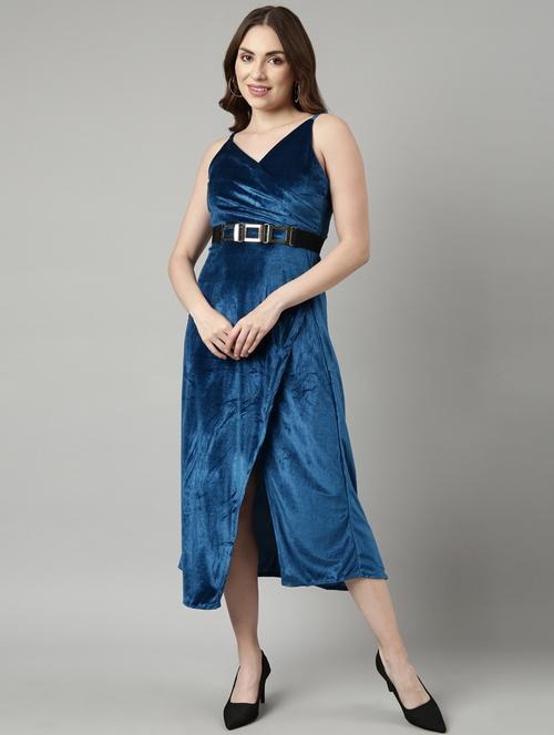 women blue solid a-line dress - 20915786 - Very Small Image - 1