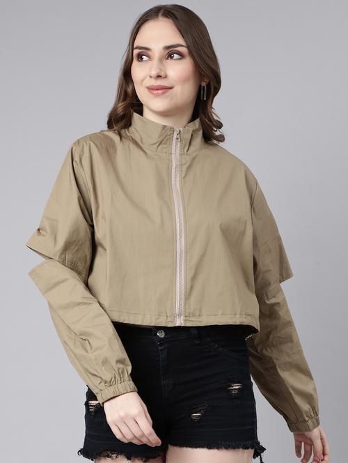 khaki cotton blend bomberbiker jacket - 20917188 - Very Small Image - 1