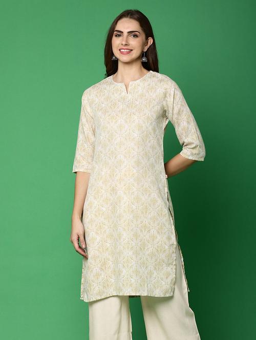 women beige notch neck straight kurta - 20918618 - Very Small Image - 1