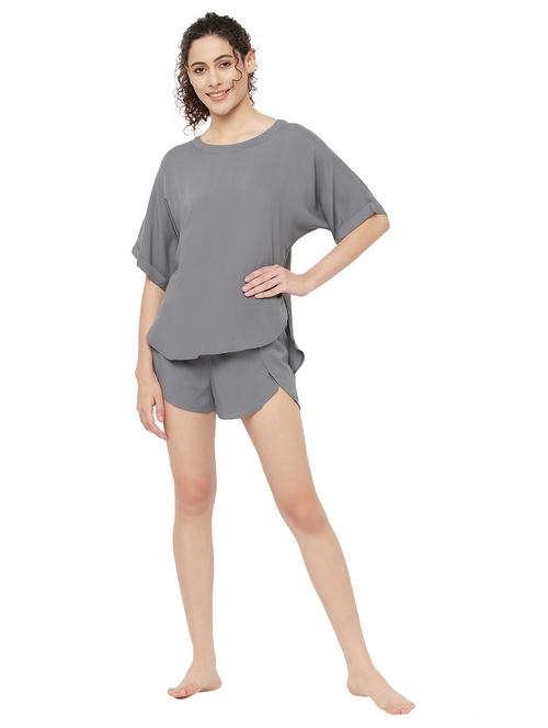 women solid nightwear short set - 20918953 - Very Small Image - 1