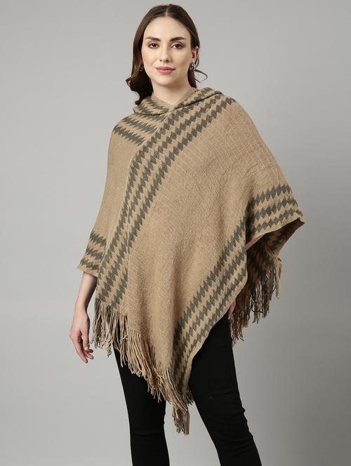 khaki acrylic poncho - 20926595 - Very Small Image - 1