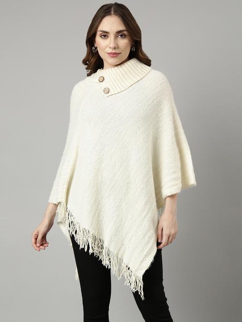 women solid poncho with fringed hem - 20926617 - Very Small Image - 1