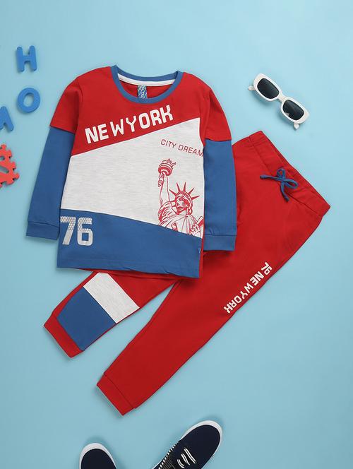 red printed colourblocked detailed sweatshirt & joggers set - 20926747 - Very Small Image - 1