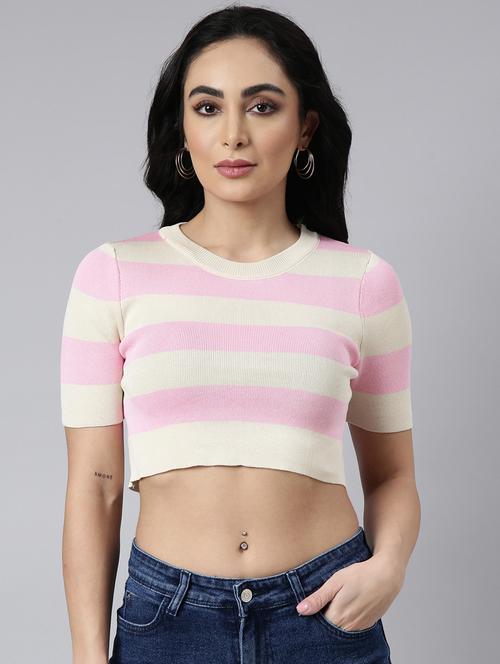 women striped round neck crop top - 20928942 - Very Small Image - 1