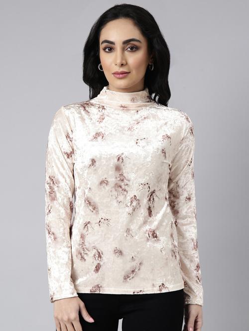 cream self design detailed regular top - 20928972 - Very Small Image - 1