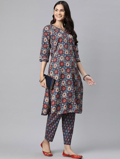 women three quarter sleeve kurta pant set - 20929077 - Very Small Image - 1