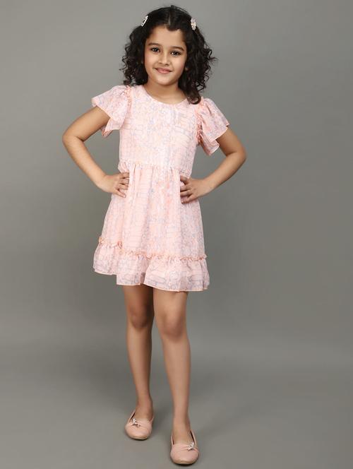 girls round neck printed frock - 20929215 - Very Small Image - 1