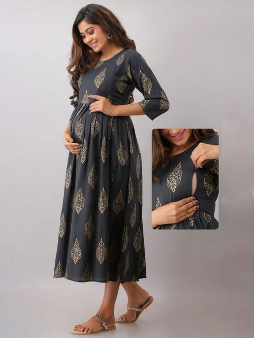 women's block printed maternity gown - 20929575 - Very Small Image - 1