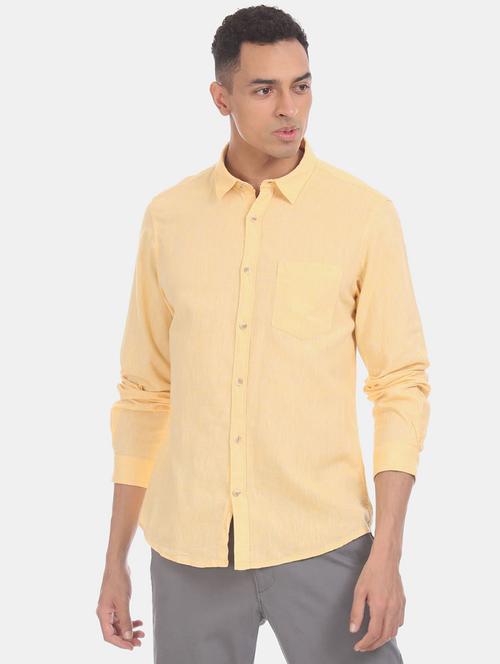 yellow self design casual shirt - 20930073 - Very Small Image - 1
