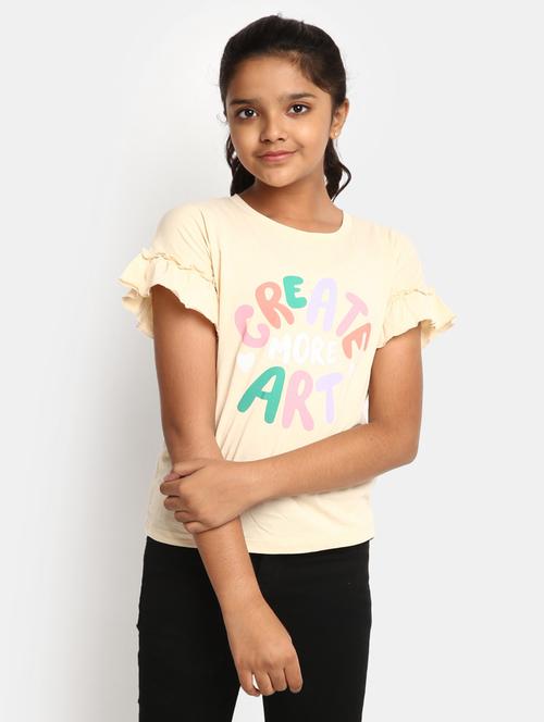 girls typographic printed round neck regular tee - 20930434 - Very Small Image - 1