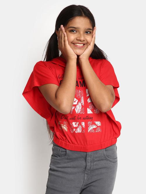 red hood neck cotton tees - 20930435 - Very Small Image - 1