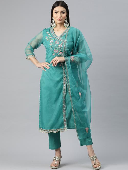 turquoise cotton suit set - 20930534 - Very Small Image - 1