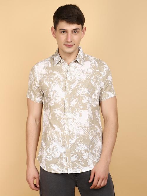 khaki rayon casual shirt - 20930674 - Very Small Image - 1