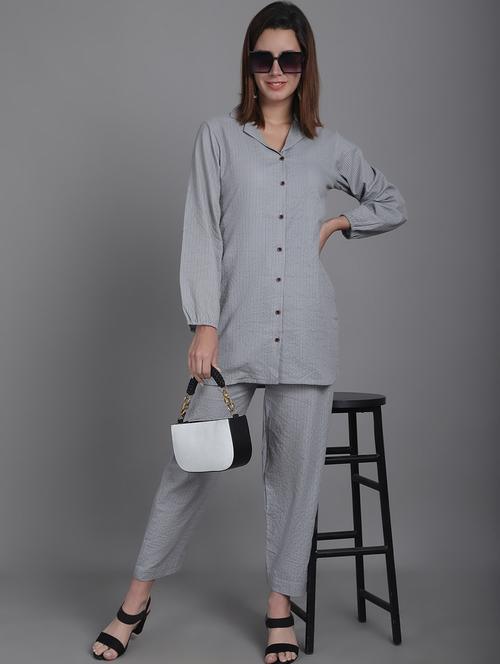 women solid shirt and trouser co-ord set - 20931796 - Very Small Image - 1