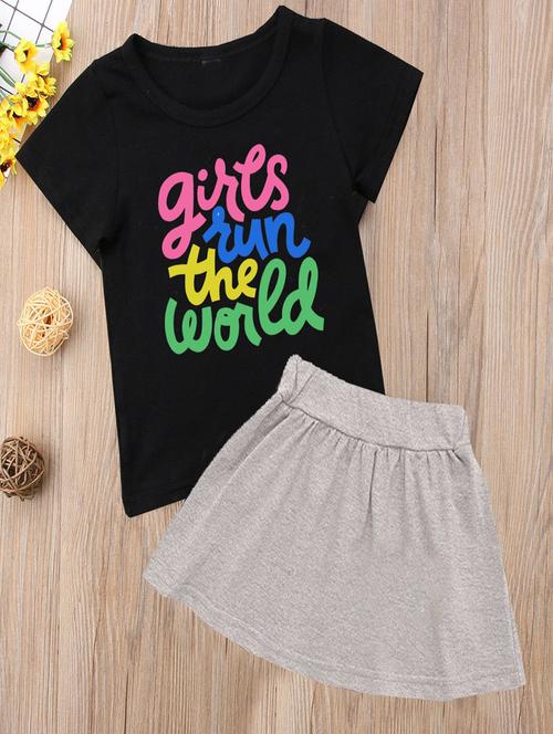 kids typographic printed skirt top set - 20932417 - Very Small Image - 1
