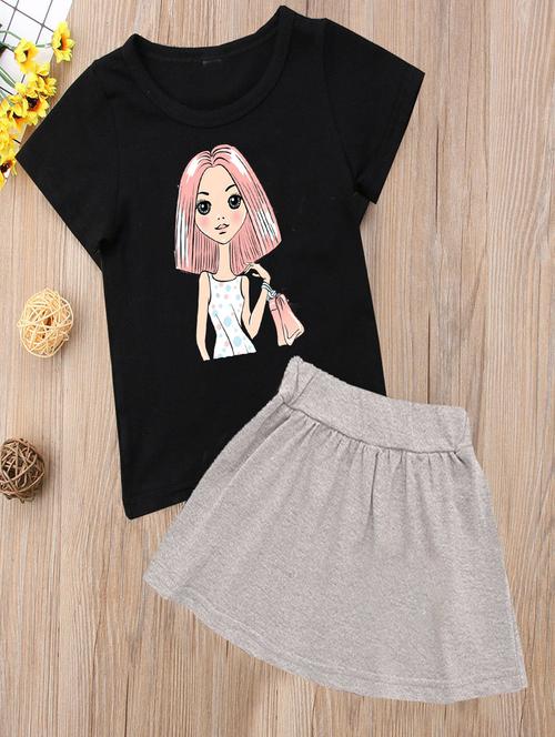 kids graphic printed skirt top set - 20932423 - Very Small Image - 1