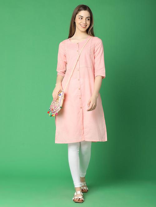 women pink lace detailed straight kurta - 20934202 - Very Small Image - 1