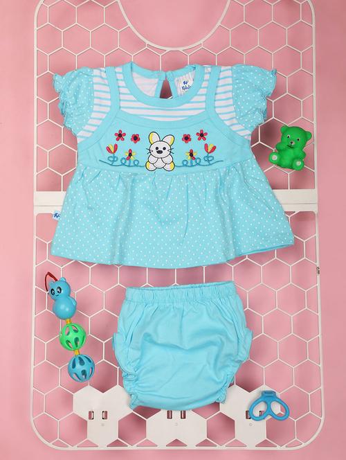 light blue printed detailed frock with bloomer - 20934225 - Very Small Image - 1