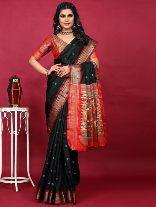 women black self design paithani saree with blouse - 20938324 - Very Small Image - 1