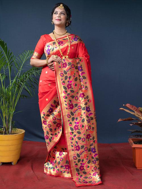 women red self design paithani saree with blouse - 20938371 - Very Small Image - 1