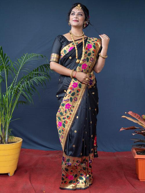 women black self design paithani saree with blouse - 20938375 - Very Small Image - 1