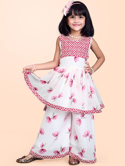 pink floral printed kurta palazzo set - 20942302 - Very Small Image - 1