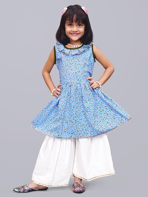 light blue florals printed kurta sharara set - 20942314 - Very Small Image - 1