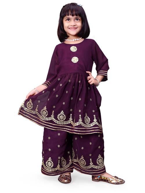 purple round neck kurta palazzo set - 20942334 - Very Small Image - 1