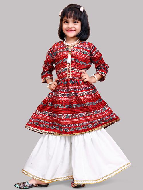 red printed kurta sharara set - 20942337 - Very Small Image - 1