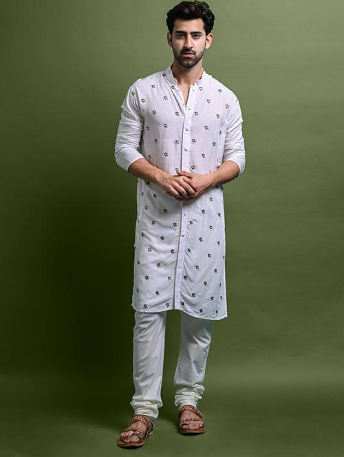 men's embroidered kurta churidar set - 20942892 - Very Small Image - 1