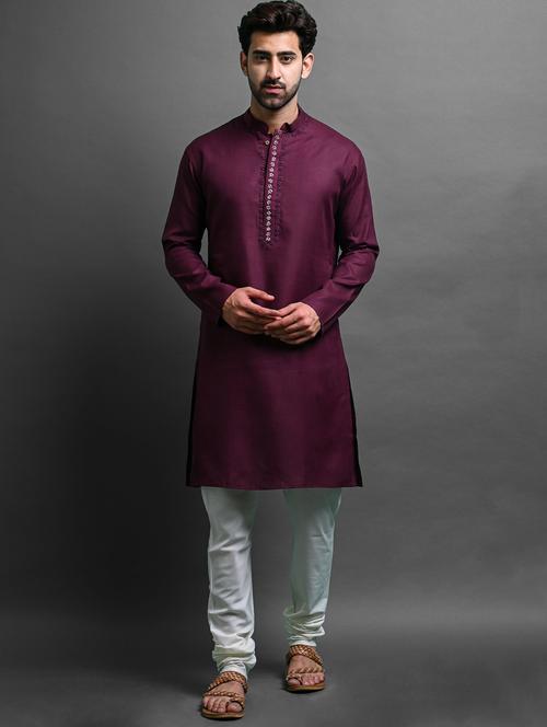 men's solid color kurta churidar set - 20942895 - Very Small Image - 1