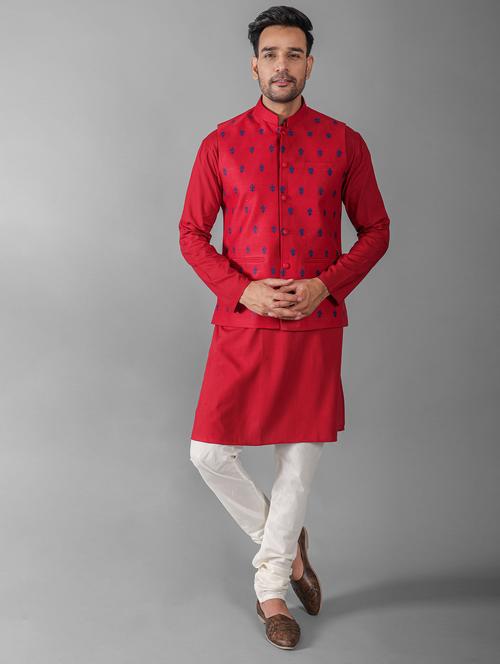 men's embroidered kurta churidar set - 20942910 - Very Small Image - 1