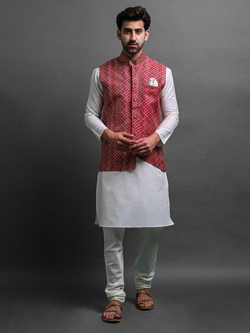 men's kurta churidar with jacket set - 20942919 - Very Small Image - 1