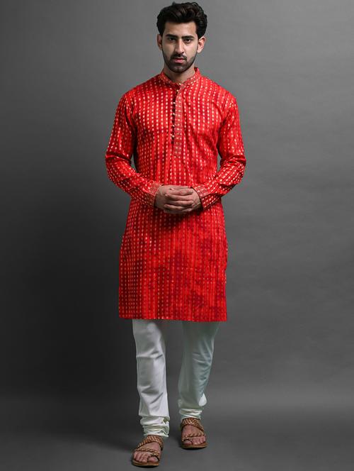 men's self printed kurta pyjama set - 20943071 - Very Small Image - 1