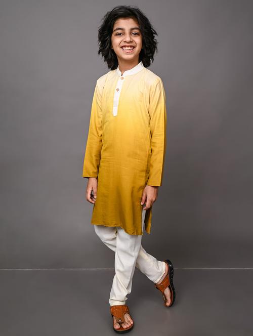 yellow silk cotton blend kurta sets - 20943124 - Very Small Image - 1