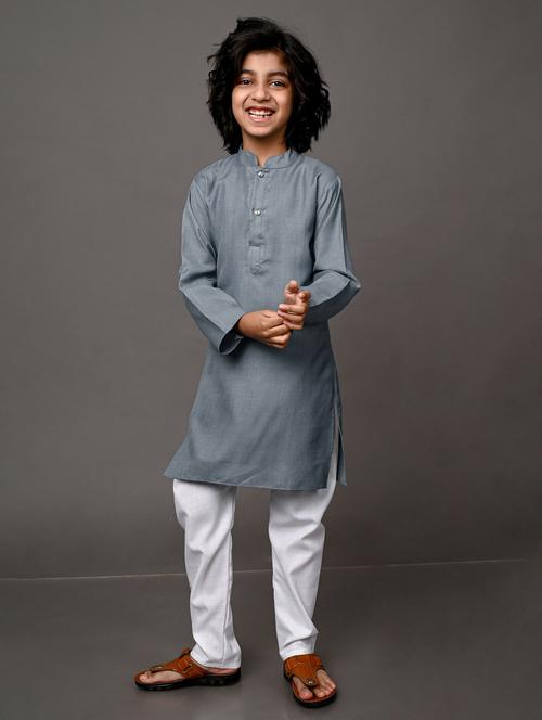 boys solid cotton kurta pyjama set - 20943220 - Very Small Image - 1