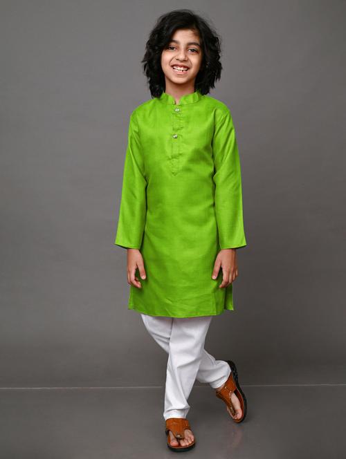 boys solid cotton kurta pyjama set - 20943230 - Very Small Image - 1