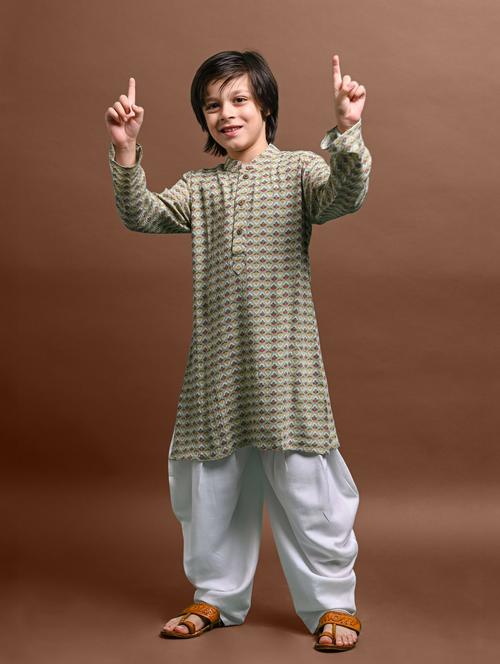 boys printed long sleeve kurta bottom set - 20943473 - Very Small Image - 1