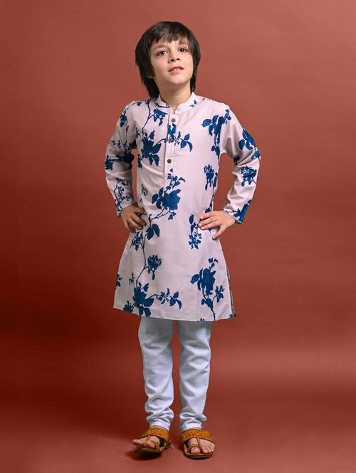 boys floral printed long sleeve kurta bottom set - 20943580 - Very Small Image - 1