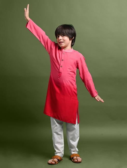 boys rayon long sleeve kurta bottom set - 20943589 - Very Small Image - 1