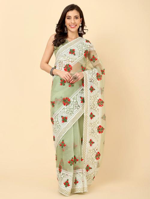 women neo mint embroidered saree with blouse - 20944006 - Very Small Image - 1