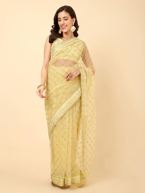 women yellow sequin work embroidered saree with blouse - 20944021 - Very Small Image - 1