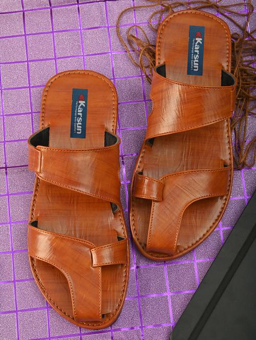 tan faux leather slip on sandals - 20944744 - Very Small Image - 1