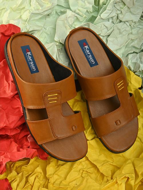 tan faux leather slip on sandals - 20944766 - Very Small Image - 1
