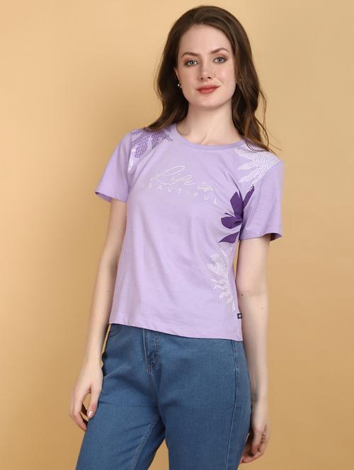 lavender cotton printed t-shirt - 20944916 - Very Small Image - 1