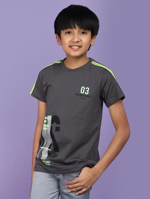 boys round neck placement print t-shirt - 20945009 - Very Small Image - 1