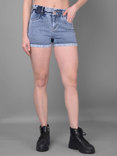 women solid mid rise denim shorts - 20946314 - Very Small Image - 1