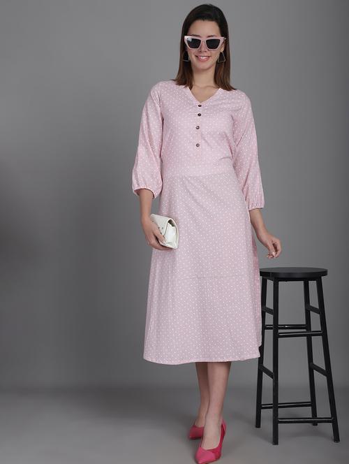 pink printed detailed a-line dress - 20946365 - Very Small Image - 1